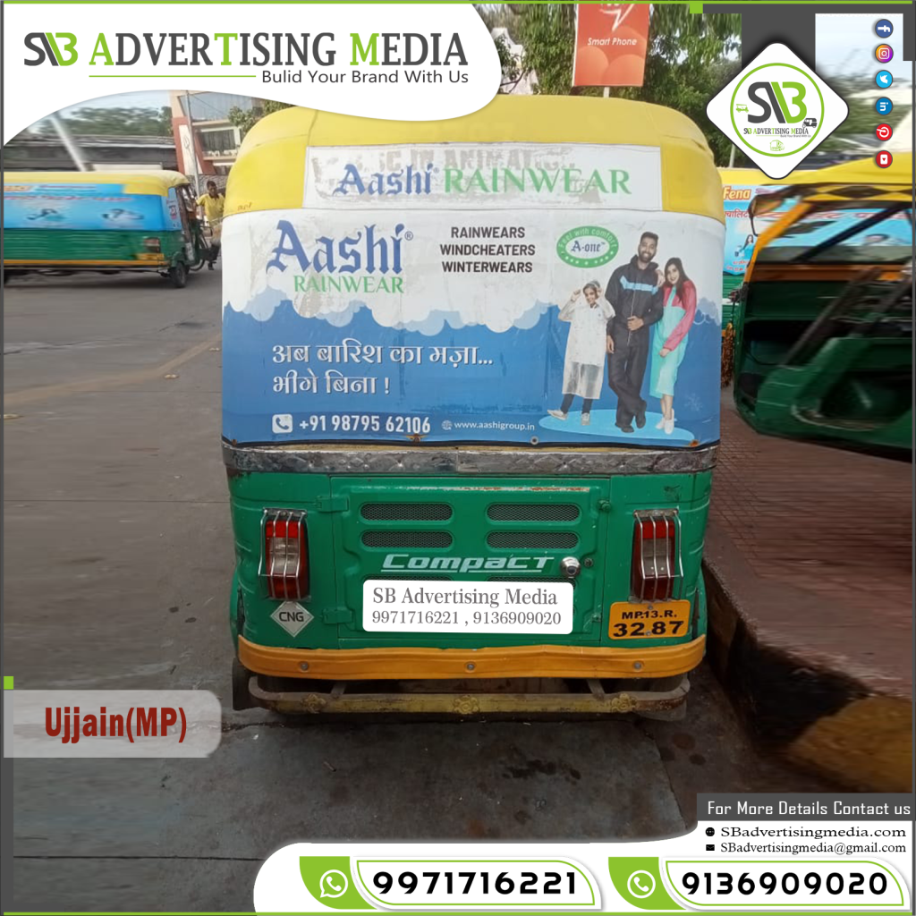 Auto Rickshaw Branding Agency Aashi Rainwear Coat Ujjain Madhya Pradesh