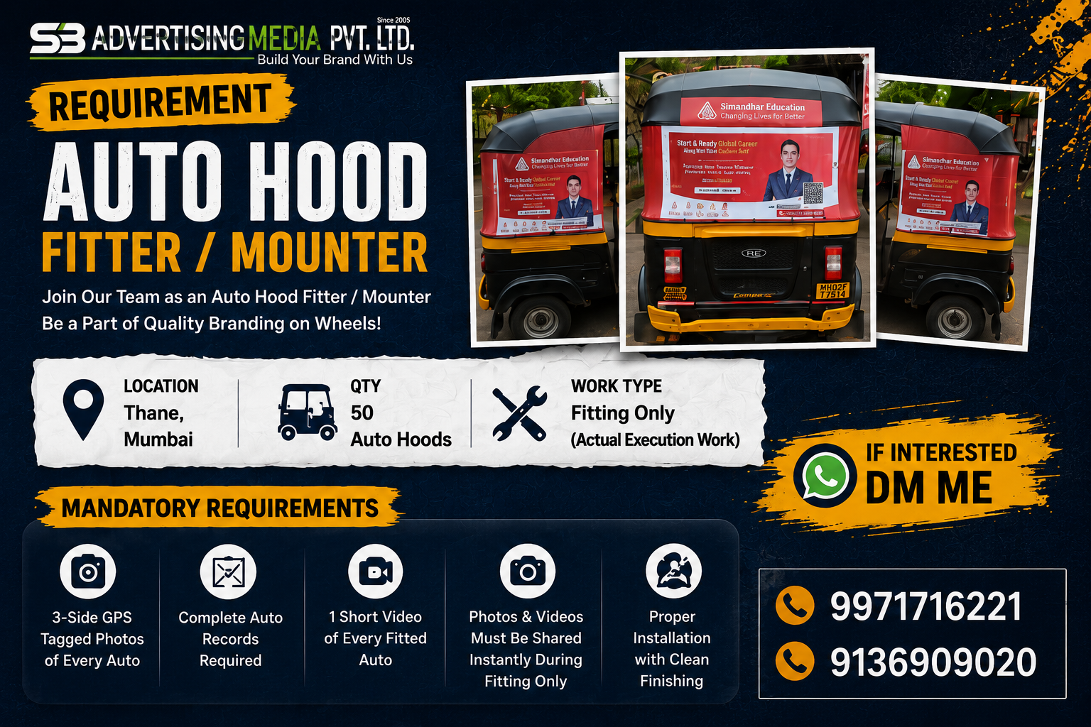 Requirement – Auto-Hood-Fitter --Mounter-in-thane-mumbai