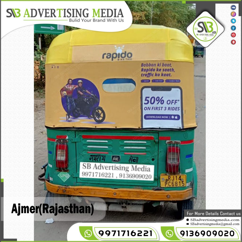 auto rickshaw branding rapido bikes ride app ajmer rajsthan