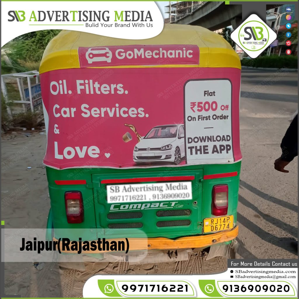 auto rickshaw rexine hood branding gomechanic app jaipur rajasthan
